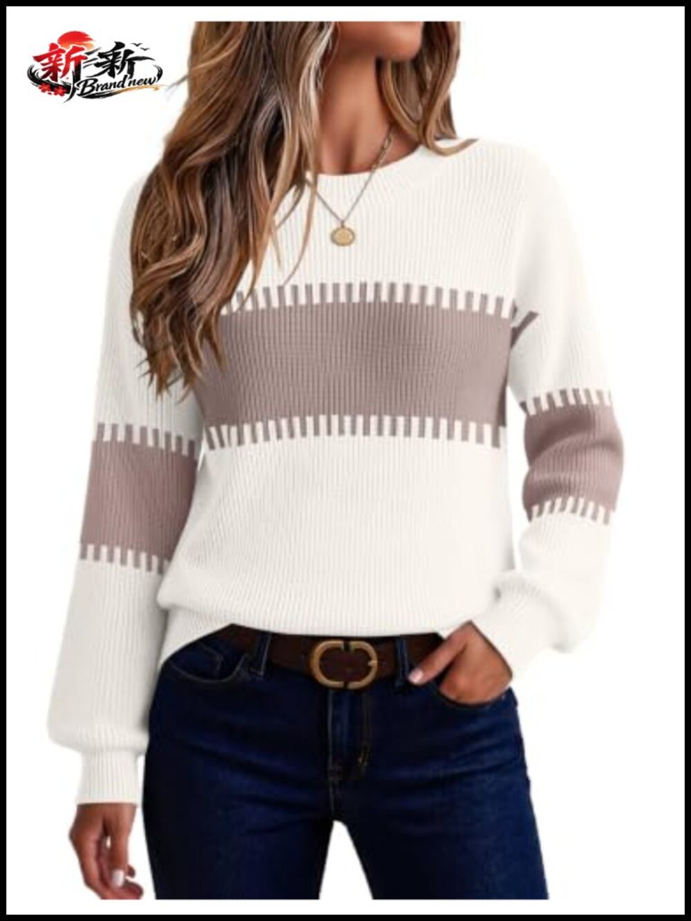 Chunky Knit Loose Fit Crew Neck Long Sleeve Pullover Sweater